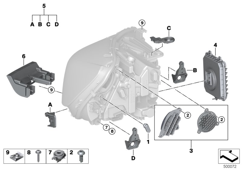 Детали светодиодной фары для BMW F45N 225xe B38X (схема запчастей)