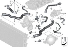 Шланги системы охлаждения для BMW G01 X3 20i B48C (схема запасных частей)