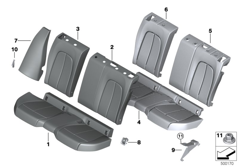 Набивка и обивка базового сиденья Зд для BMW F40 116d B37B (схема запчастей)