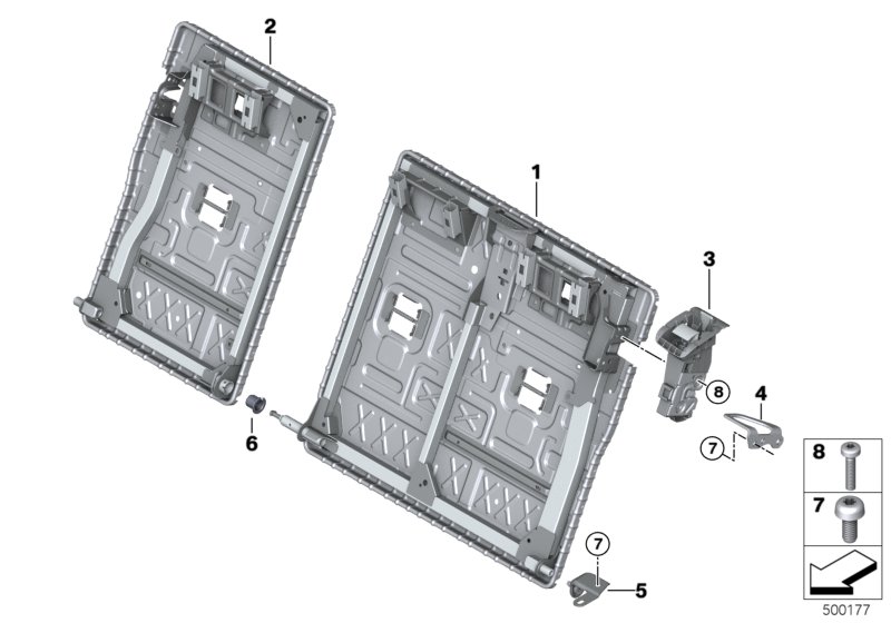 Каркас подушки базового сиденья Зд для BMW F40 M135iX B48E (схема запчастей)