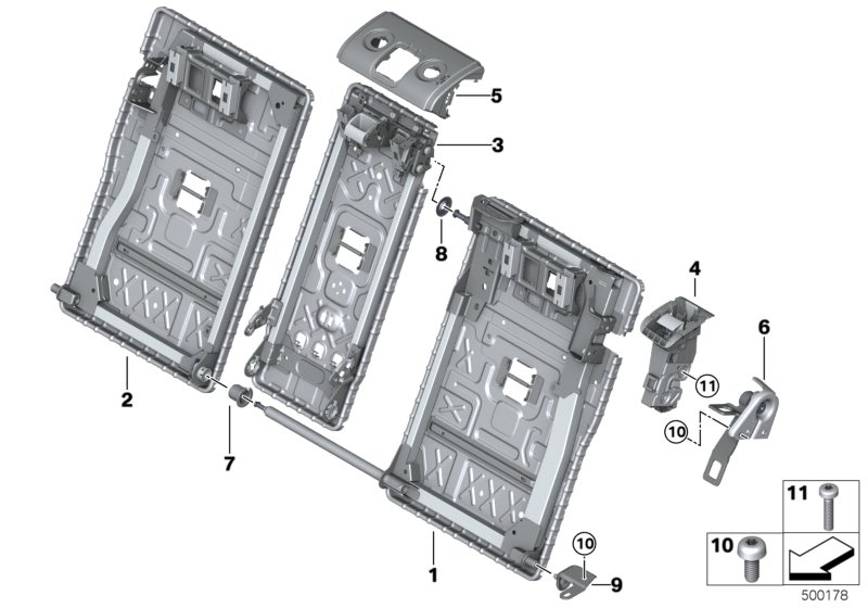 Каркас подушки зад.сид.с люком в спинке для BMW F40 M135iX B48E (схема запчастей)