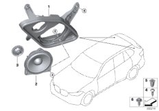 Детали системы Top-HiFi в стойке D для BMW G06 X6 M50iX N63B (схема запасных частей)