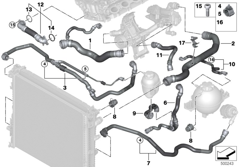 Шланги системы охлаждения для BMW G02 X4 M40iX B58D (схема запчастей)