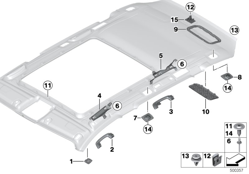 Доп.элементы потолка для BMW F31 318d N47N (схема запчастей)