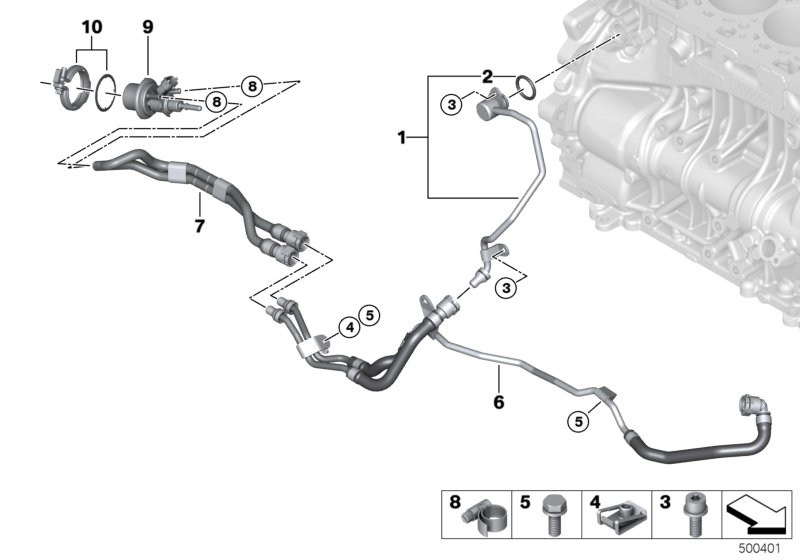 Сист.охлажд.- шланги сист.охл.двигателя для BMW F36N 420dX B47 (схема запчастей)