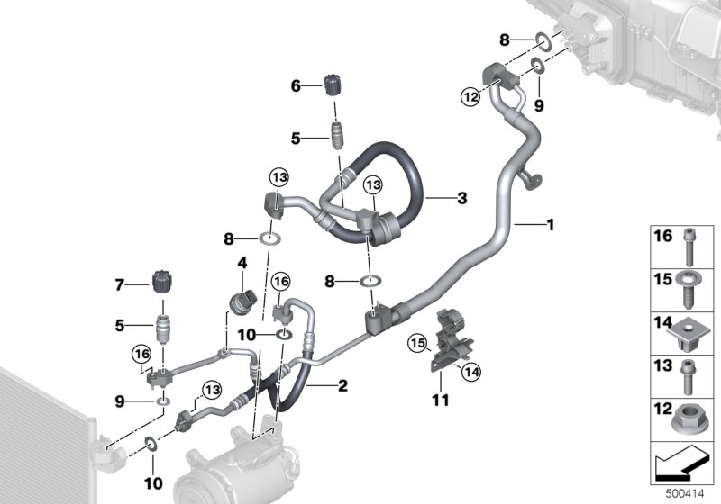 Трубопроводы хладагента для BMW G20 330dX B57 (схема запчастей)