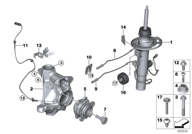 Стойка амортизатора Пд EDC/доп.элементы для BMW G01 X3 M40dX (TX95) B57 (схема запчастей)