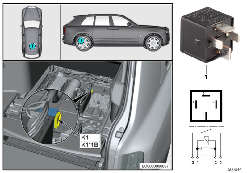 Реле пневматической подвески оси K1 для BMW RR31 Cullinan N74L (схема запчастей)