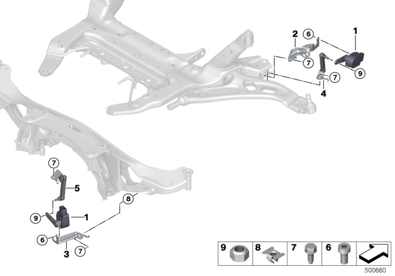 Датчик регулировки угла наклона фар для BMW F40 120dX B47D (схема запчастей)