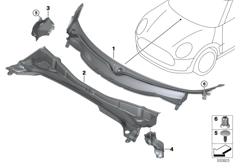 Обшивка обтекателя Наруж для BMW F54 Cooper B38C (схема запчастей)