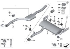 Система выпуска ОГ Зд для BMW G02 X4 30iX B48D (схема запасных частей)