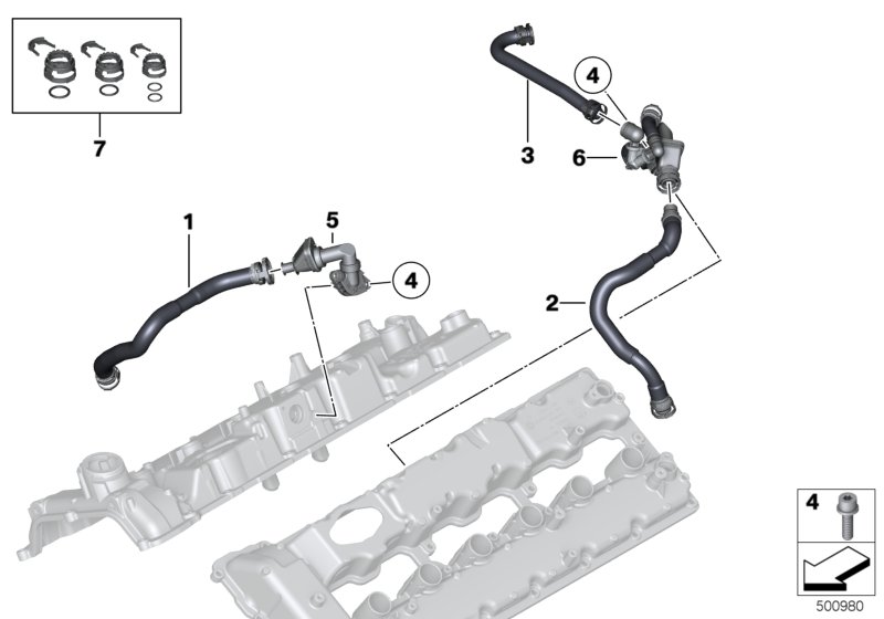 Система вентиляции картера для BMW RR5 Wraith N74R (схема запчастей)