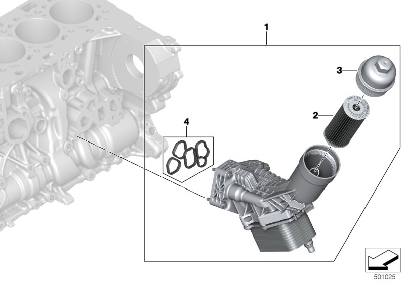 Смазочная система-масляный фильтр для BMW G20 320dX B47D (схема запчастей)