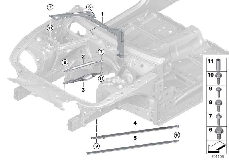 Элемент усиления передней части кузова для BMW G14 840iX B58C (схема запчастей)