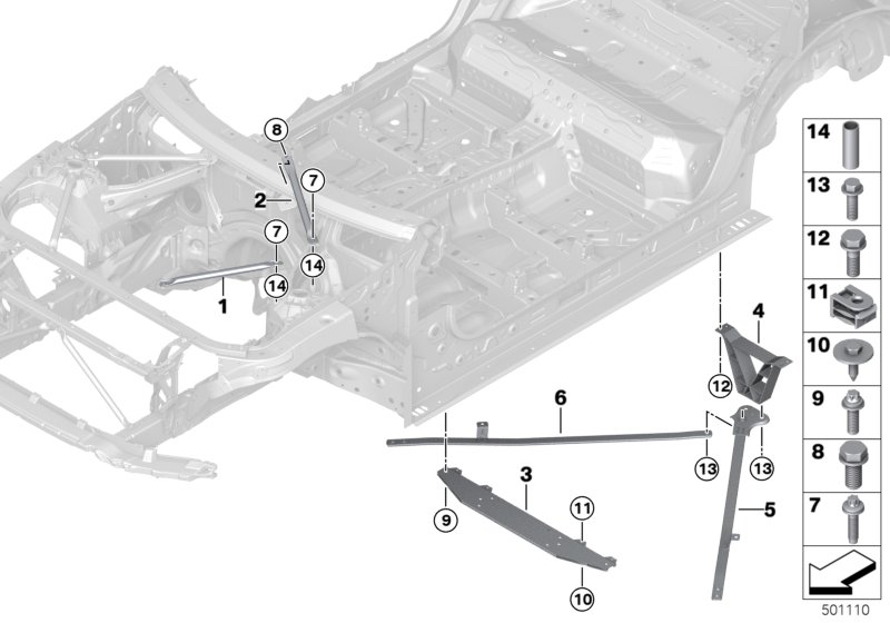 Элемент усиления кузова для BMW G01 X3 20i (TR12) B48 (схема запчастей)