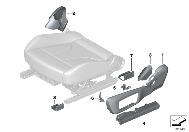 Накладка переднего сиденья с э/приводом для BMW F92 M8 S63M (схема запчастей)