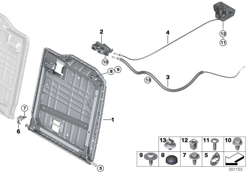 Каркас подушки заднего сиденья для BMW F91 M8 S63M (схема запчастей)