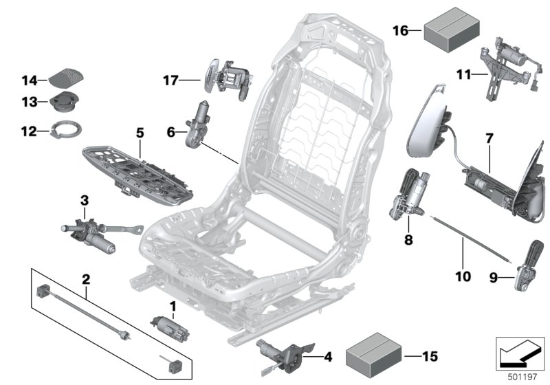 Сиденье Пд, э/оборудование и приводы для BMW G31 530iX B48 (схема запчастей)