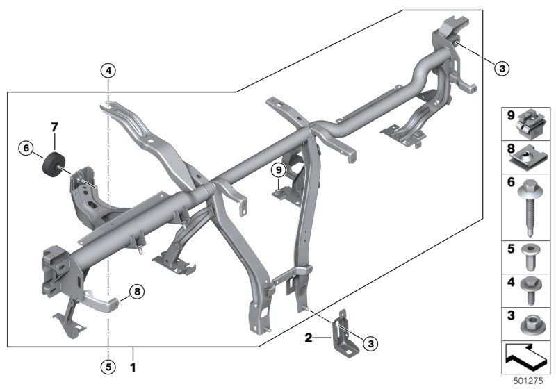 опора панели приборов для BMW F40 M135iX B48E (схема запчастей)