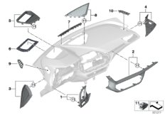 Доп.элементы панели приборов Вх для BMW F40 120dX B47D (схема запасных частей)