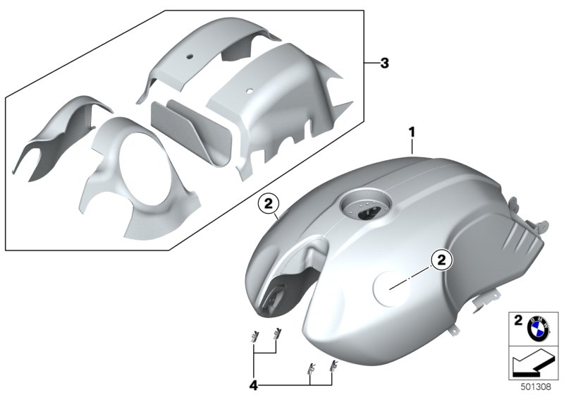 Топливный бак, полный алюмин.дизайн для BMW K23 R nineT Scrambler (0J31, 0J33) 0 (схема запчастей)