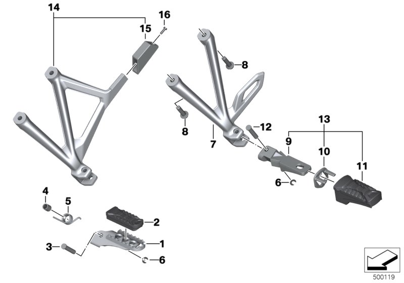 Упор для ног Пд/Зд для BMW K50 R 1200 GS 17 (0A51, 0A61) 0 (схема запчастей)