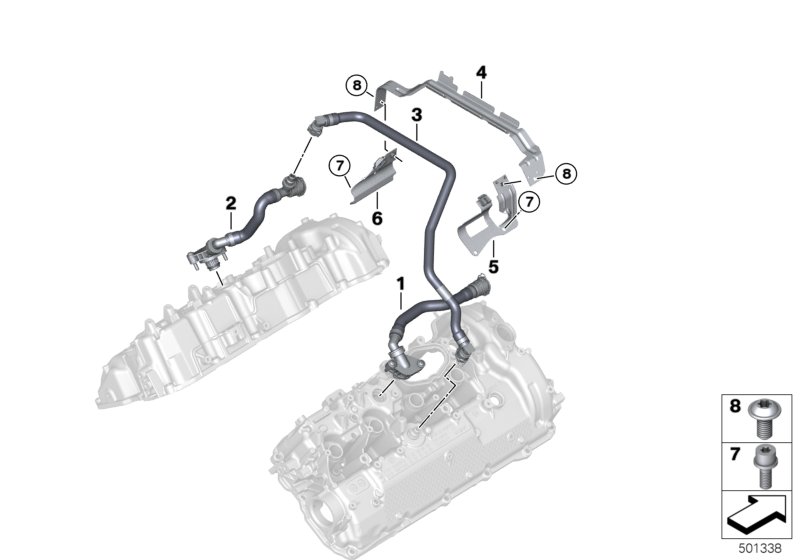 Система вентиляции картера для BMW G06 X6 M50iX N63B (схема запчастей)