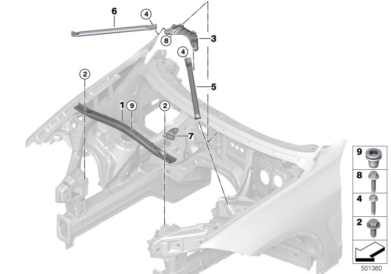 Элемент усиления передней части кузова для BMW F15 X5 40eX N20 (схема запчастей)