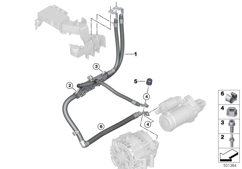 Провод стартера/провод генератора для BMW G05 X5 M50iX N63B (схема запчастей)