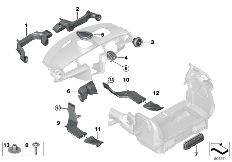 Воздуховод для BMW F56 Cooper S B46 (схема запчастей)