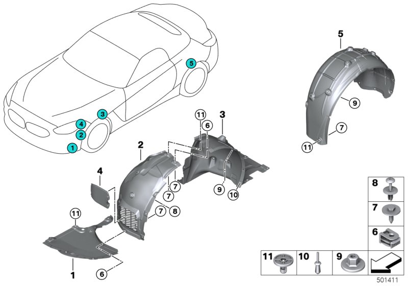 Защитный кожух колесной ниши для BMW G29 Z4 20i B48D (схема запчастей)