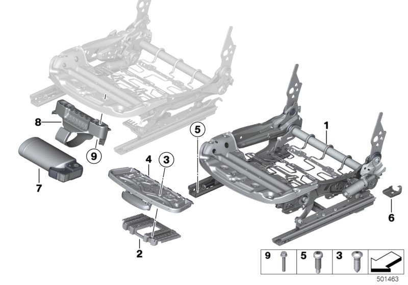 Стденье Пд, каркас подушки эл.сиденья для BMW F36N 425d B47 (схема запчастей)