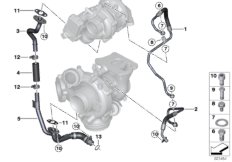 Смазочная система турбонагнетателя для BMW G30 540dX B57 (схема запасных частей)