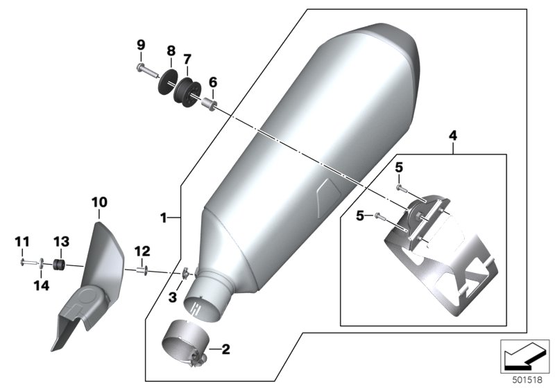 Основной глушитель для MOTO K54 R 1250 RS 19 (0J81, 0J83) 0 (схема запчастей)