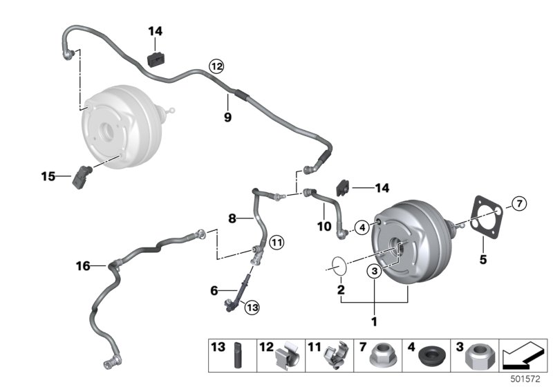 Усилитель тормозов для BMW G20 330e B48X (схема запчастей)