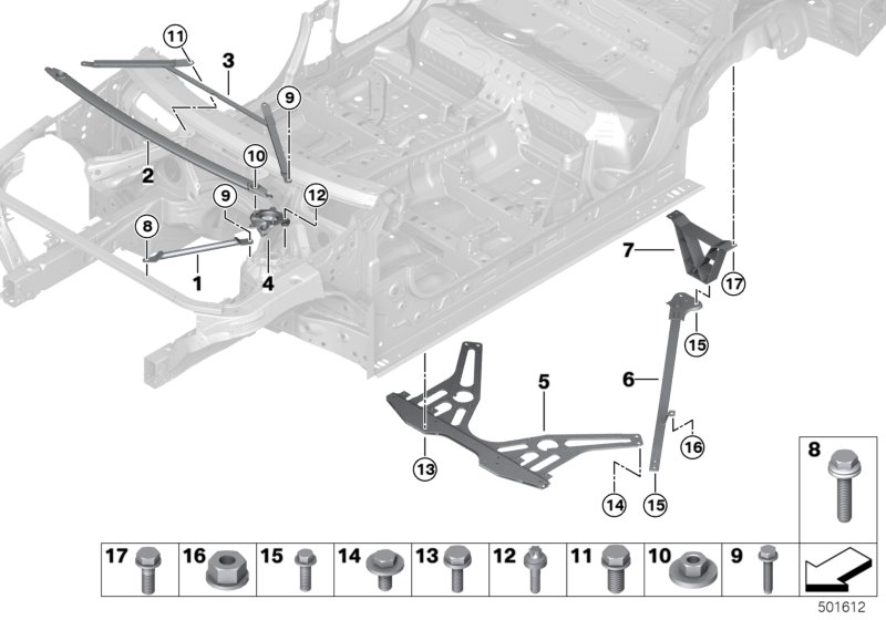 Элемент усиления кузова для BMW F97 X3 M S58 (схема запчастей)