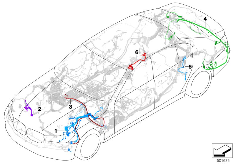 Объемы рем.работ основной жгут проводов для BMW G30 520dX XD5 (схема запчастей)