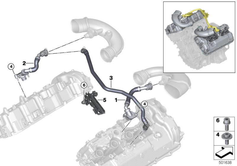 Система вентиляции картера для BMW G12N 750LiX N63B (схема запчастей)