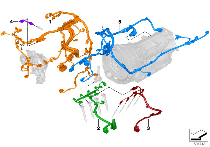 жгут проводов двигателя для BMW G05 X5 25dX B47F (схема запчастей)