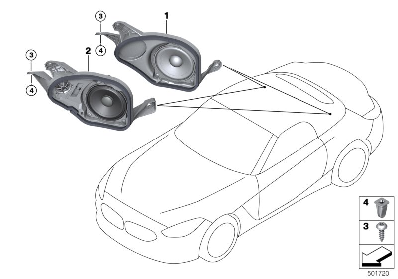Детали динамика в перегородке для BMW G29 Z4 20i B48D (схема запчастей)