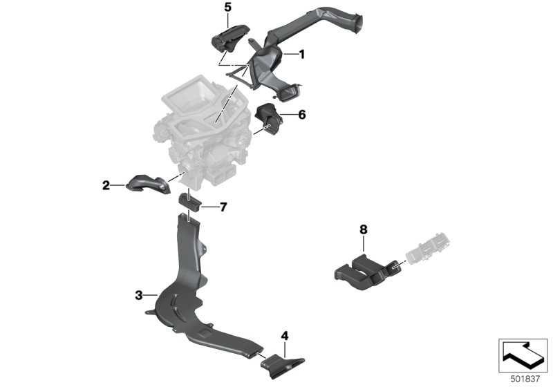 Вентиляционный канал для BMW G16 840i B58C (схема запчастей)