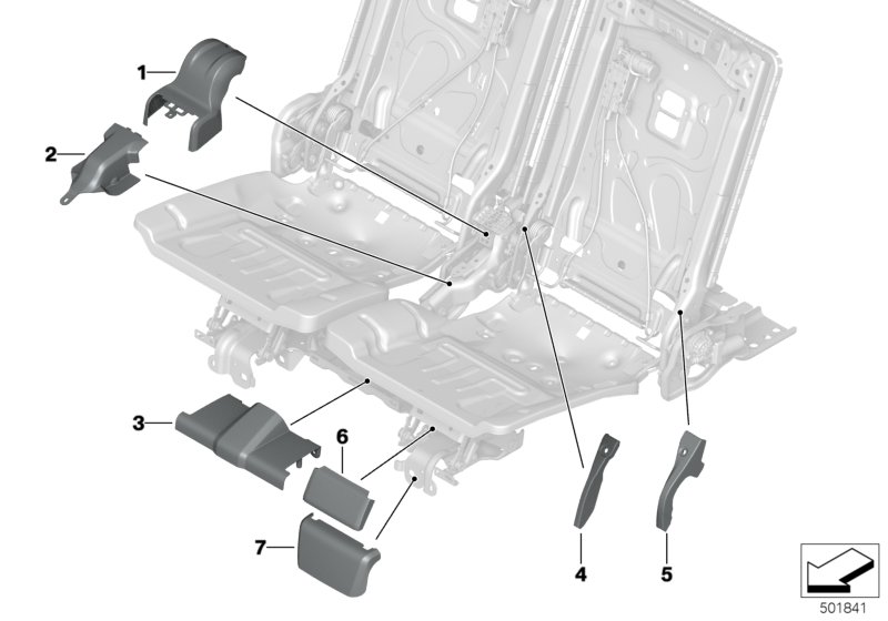Накладки заднего сиденья 3-й ряд для BMW G07 X7 M50iX N63B (схема запчастей)