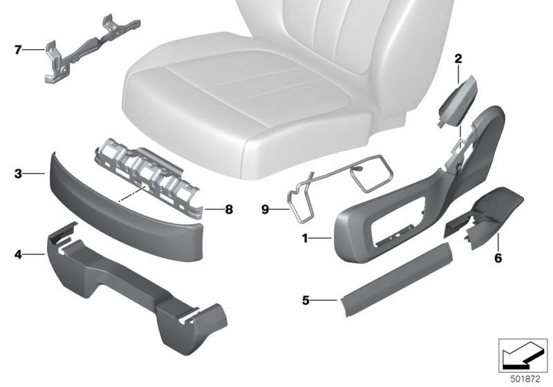 Накладки подушки заднего сиденья для BMW G07 X7 40iX B58C (схема запчастей)