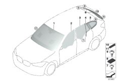 Остекление для BMW F48 X1 16d B37B (схема запасных частей)