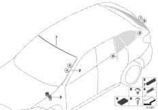 Остекление, дополнительные элементы для BMW F48 X1 20i B42 (схема запасных частей)