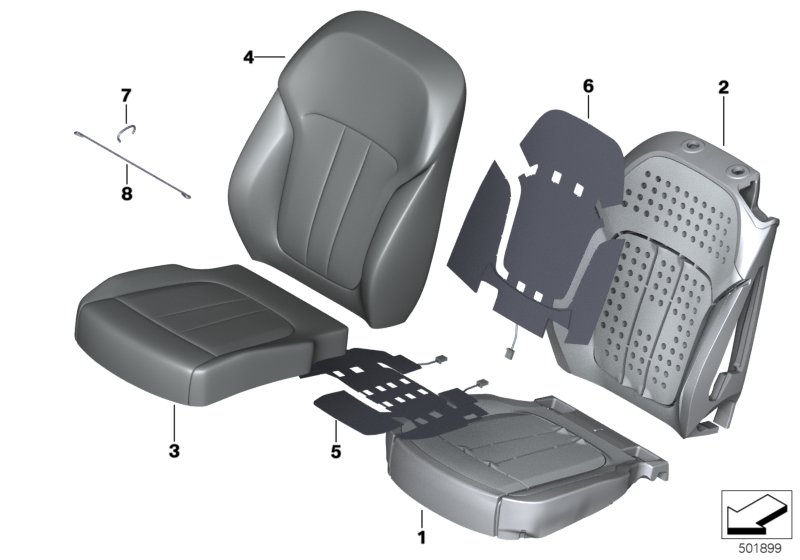 Набивка и обивка сиденья пов.комф.Зд для BMW G07 X7 50iX N63M (схема запчастей)