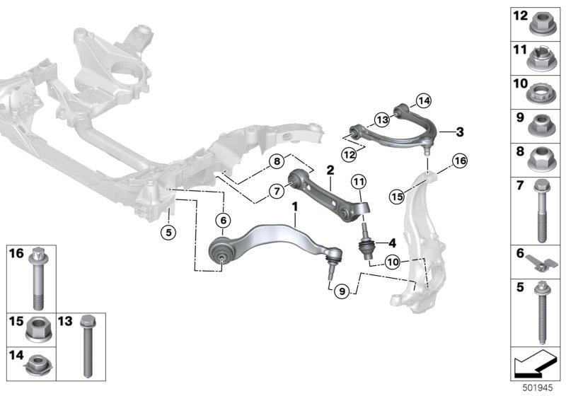ПО поперечн.рычаг подвески/тяга полнопр. для BMW F92 M8 S63M (схема запчастей)