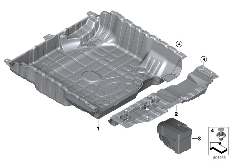 Вещевой отсек в полу багажного отделения для BMW G06 X6 40iX B58C (схема запчастей)