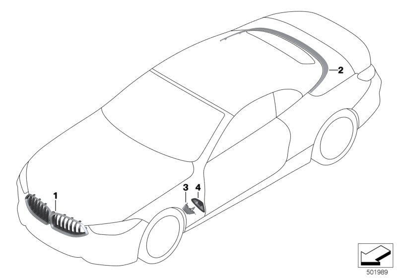 Наружные накладки / декоративные решетки для BMW G14 840iX B58C (схема запчастей)