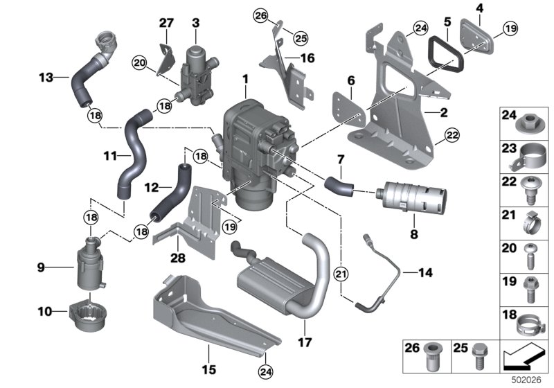 Автономная система отопления для BMW G20 320i B48C (схема запчастей)